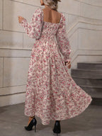 Floral Long Sleeve Square Collar Vacation And Leisure Maxi Dresses