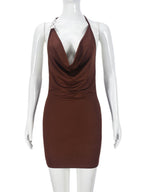 Deep V-neck Exposed Backpack Buttocks Camisoles Mini&Short Dresses