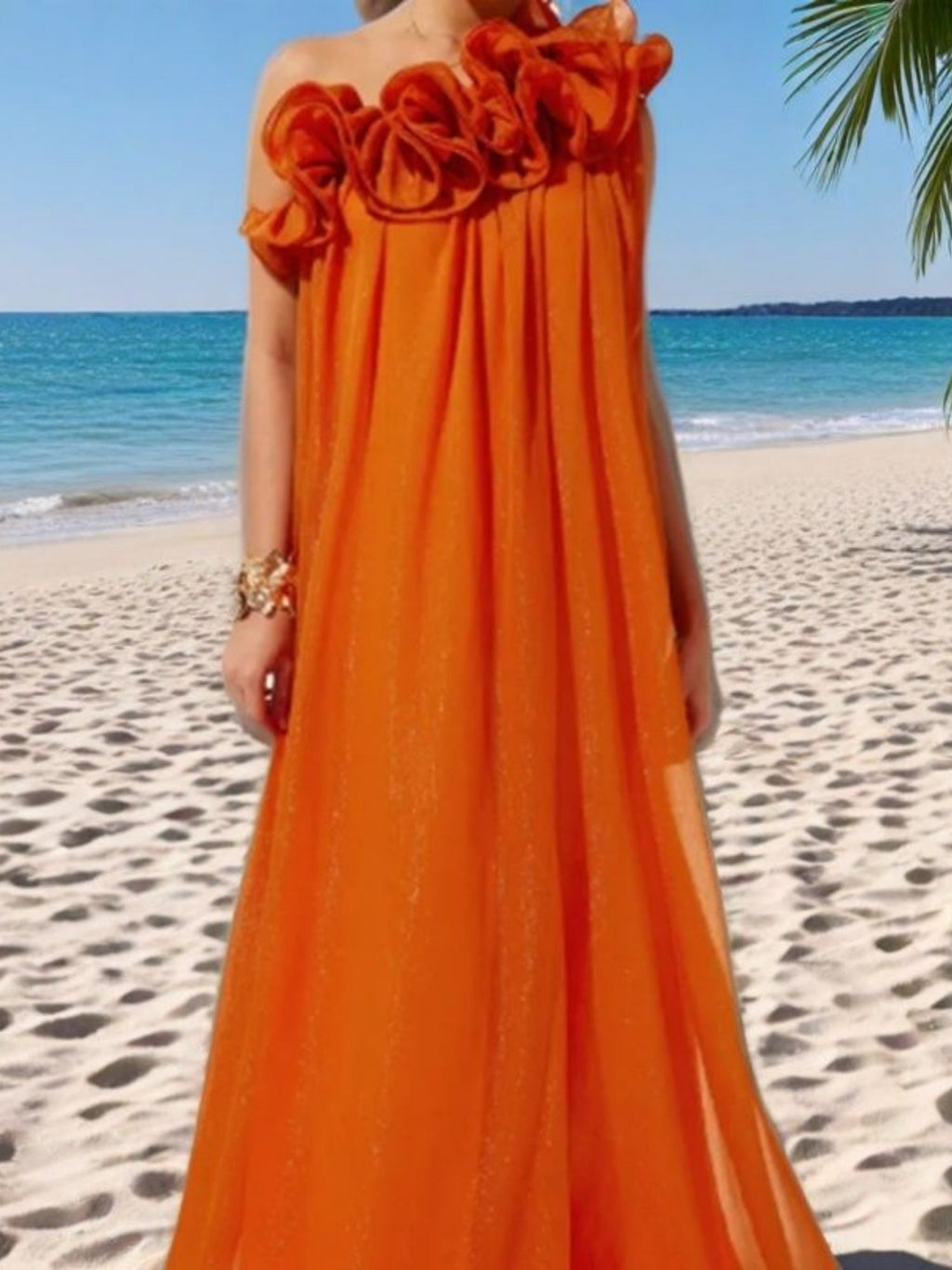 3D Floral Pleats Off-shoulder And Backless Maxi Dresses