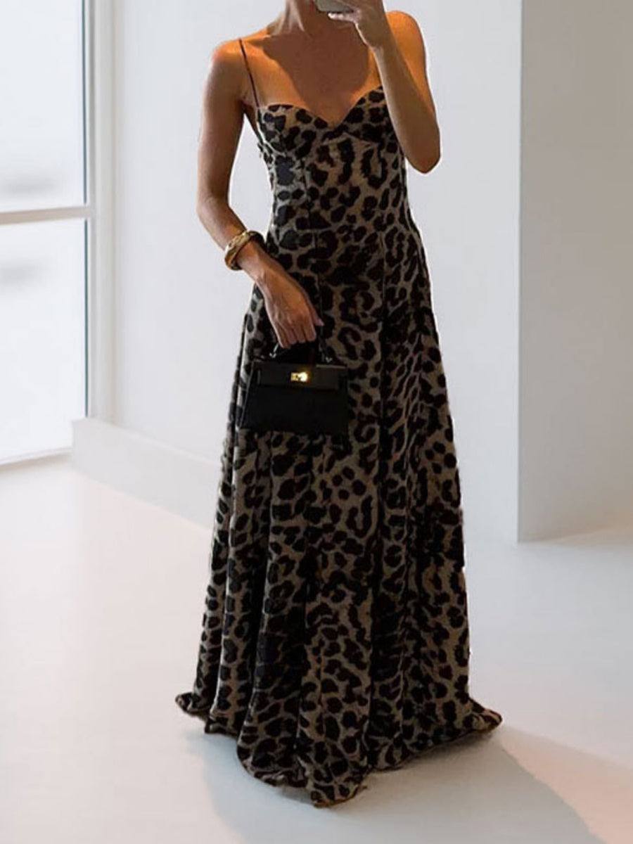 Sexy Leopard Print Halter Maxi Dress