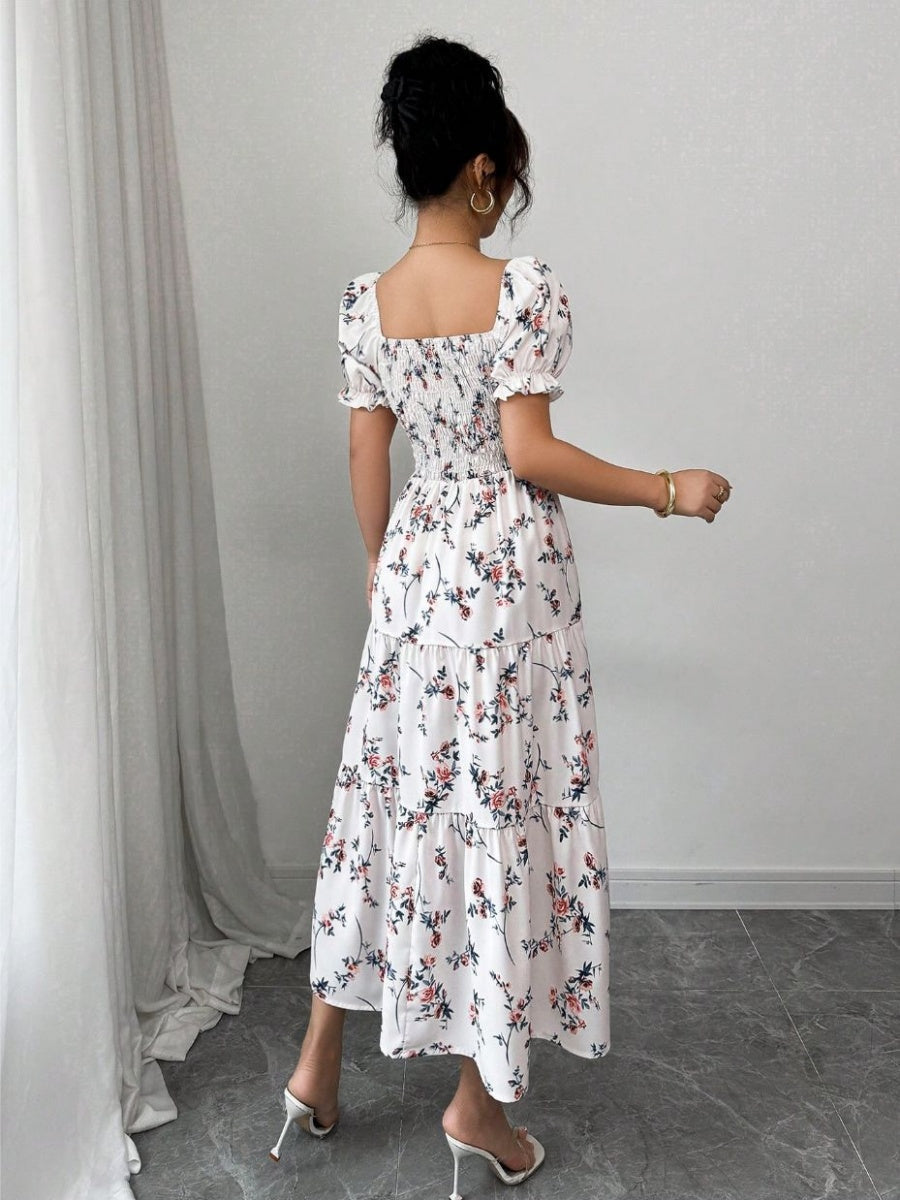 Puff Sleeve Printed Maxi Dresses