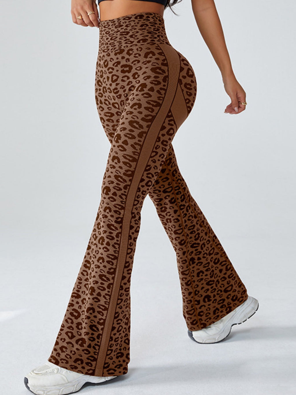 Leopard Print Splicing Abdominal Tightening And Buttock Lifting Flared Pants Fitness Exercise Pants