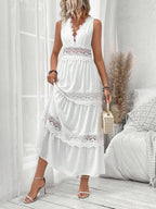 Cotton Blend Lace Solid Color Maxi Dresses