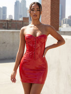 PU Leather Strapless Bodycon Backless And Waist-cinching Mini&Short Dresses