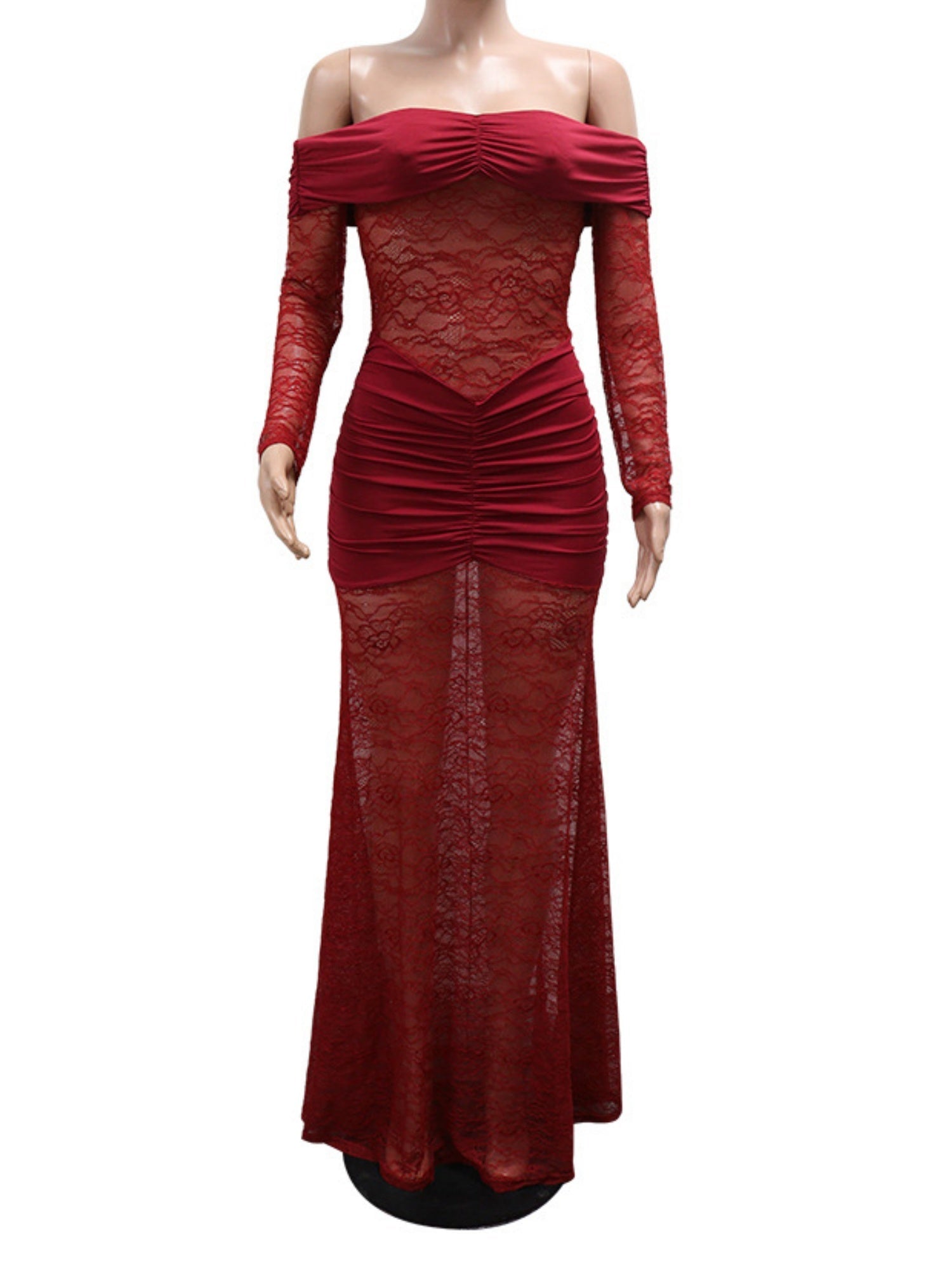 Lace Pleated Backless Maxi Dresses