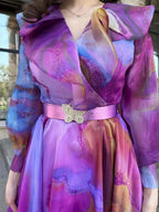 Gradient Print Mesh Long Dress