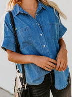 Denim Lapel Pocket Buttons Short-sleeved Shirt