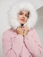 With Fur Collar Fleece Lined Hooded For Warmth Drawstring Pocket Down Jacket