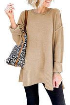 Drop Shoulder Side Split Loose Sweater