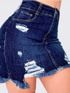 Denim Ripped Tassels Hip Wrap Short Skirt