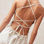 Querida Luxe Short Linen and Cotton Dress with Cross Back Everyday Edit