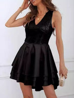 V-neck Sequins Splicing Irregular Hem Banquet Formal Dress Parties Mini&Short Dresses