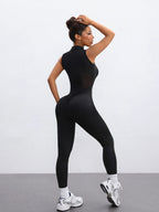 Openwork Mesh Back Sexy Buttocks Lift Sports Jumpsuits