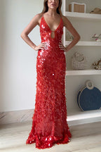 V Neck Cut Out Sequin Bodycon Maxi Cami Party Dress