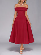 Backless And Off-shoulder Sexy Solid Color Long Dress