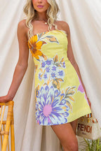 Strapless Tube Back Zip Up Floral Print Mini Dress