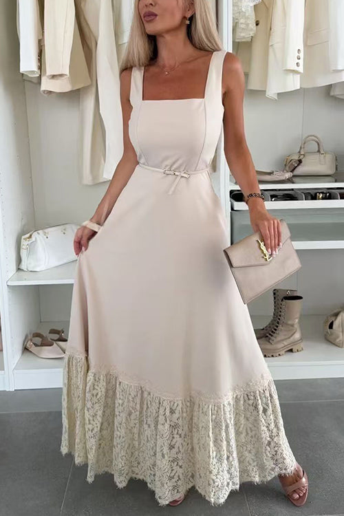 Square Neck Pocketed Lace Splice Maxi Cami Dress