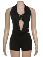 Strapless Halter Neck Deep V-neck Backless Tie Jumpsuits