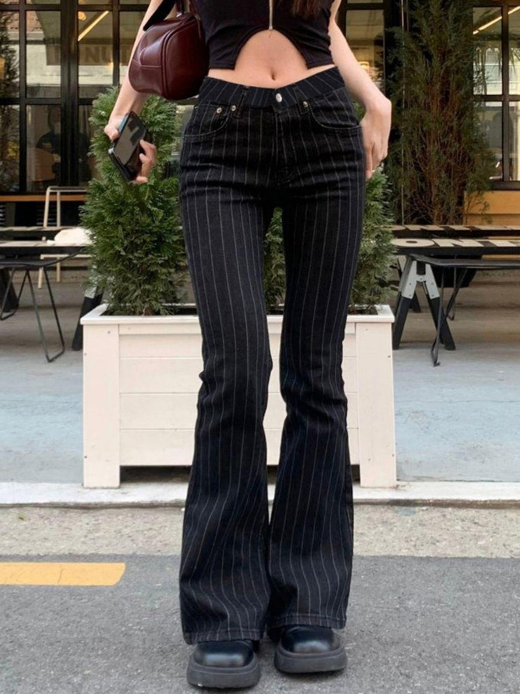Y2K Stripes Color-blocked Low-rise Flared Pants Jeans