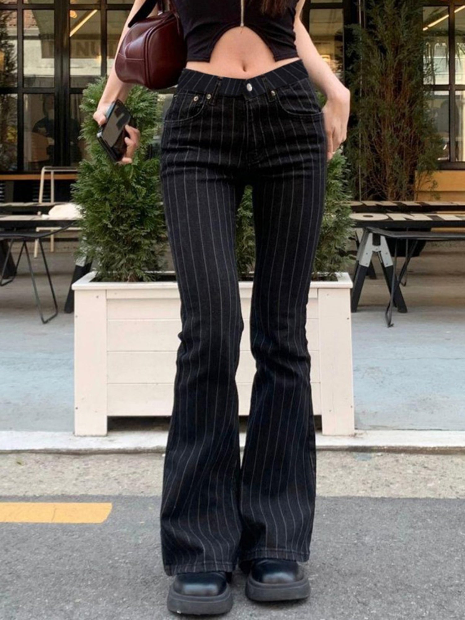 Y2K Stripes Color-blocked Low-rise Flared Pants Jeans