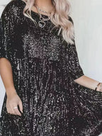 Sequins Crew Neck Loose Waist Short Sleeve Dress