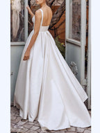 Elise Boutique Satin Wedding Dress with Square Neckline and Sleeveless Design Elevated Occasion Wear