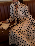 Puff Lantern Sleeves Retro Hip-hugging Grace Polka Dots Maxi Dresses