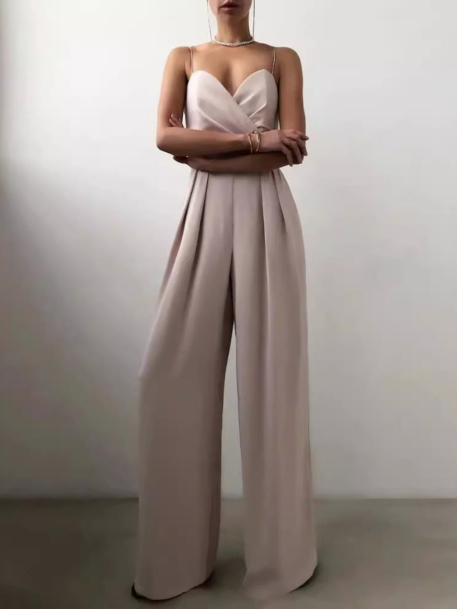 Minimalist Jumpsuit With Suspenders, Cinched Waist, Straight Leg, And Floor-length
