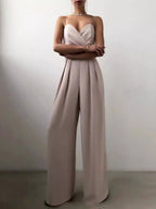 Minimalist Jumpsuit With Suspenders, Cinched Waist, Straight Leg, And Floor-length
