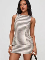 Round Neck Casual Striped Sleeveless Short Dress