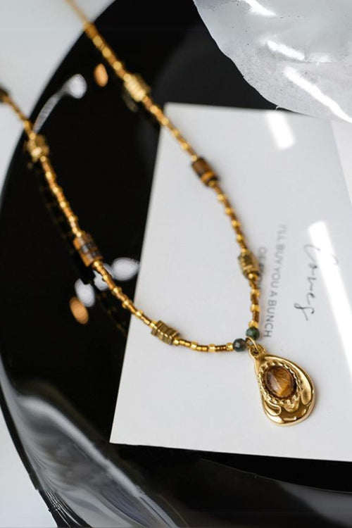 Retro Tiger Eye Stone Beaded Necklace