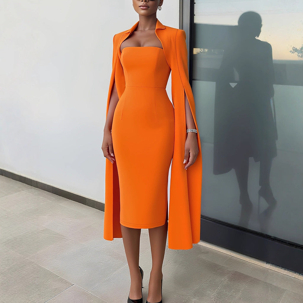 Hip-hugging Tube Top Dress Cloak 2-piece Sets