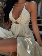 Thin Strap Hollow Slit V-neck Vacation Maxi Dresses