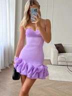 Pleated Skirt With Spaghetti Straps Slim Fit Mini&Short Dresses