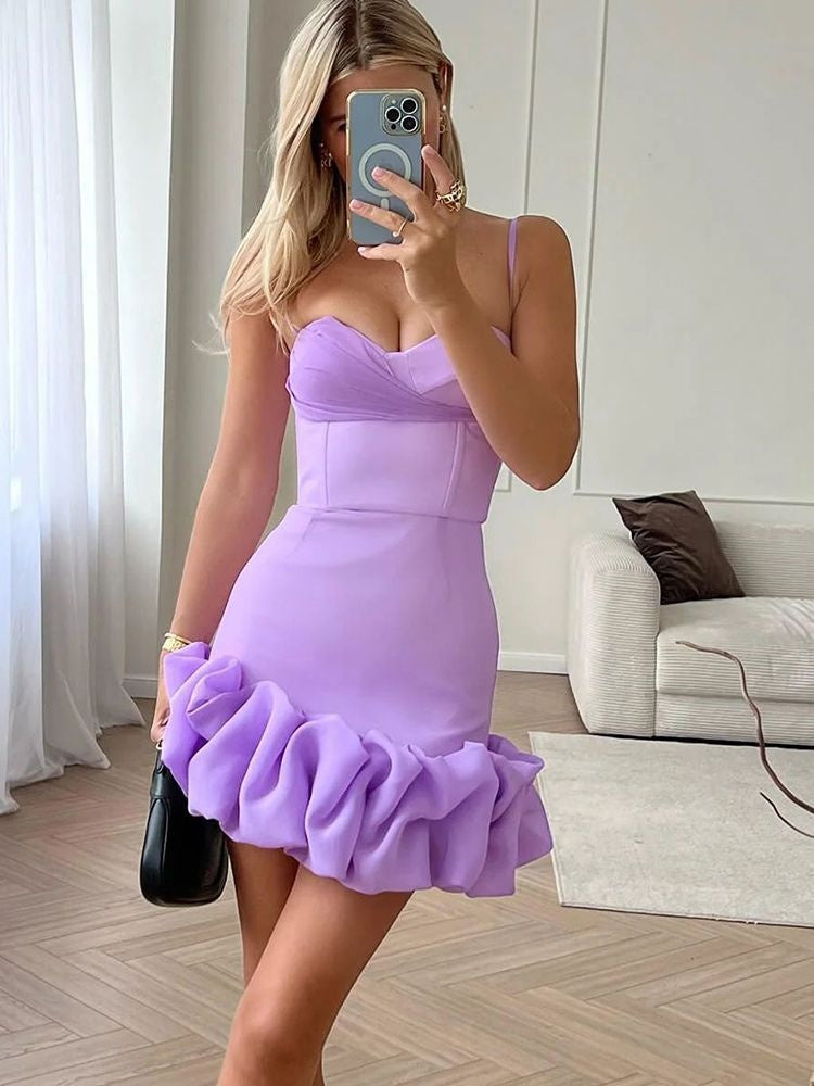 Pleated Skirt With Spaghetti Straps Slim Fit Mini&Short Dresses
