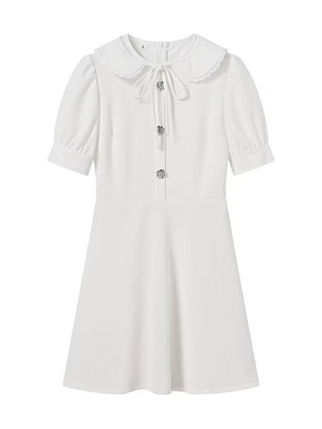 Color-blocked Detachable Peter Pan Collar Buttons Short Sleeves Mini&Short Dresses