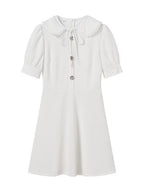 Color-blocked Detachable Peter Pan Collar Buttons Short Sleeves Mini&Short Dresses