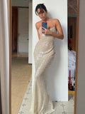 Backless Camisoles Sequins Slim-fit Banquet Maxi Dresses