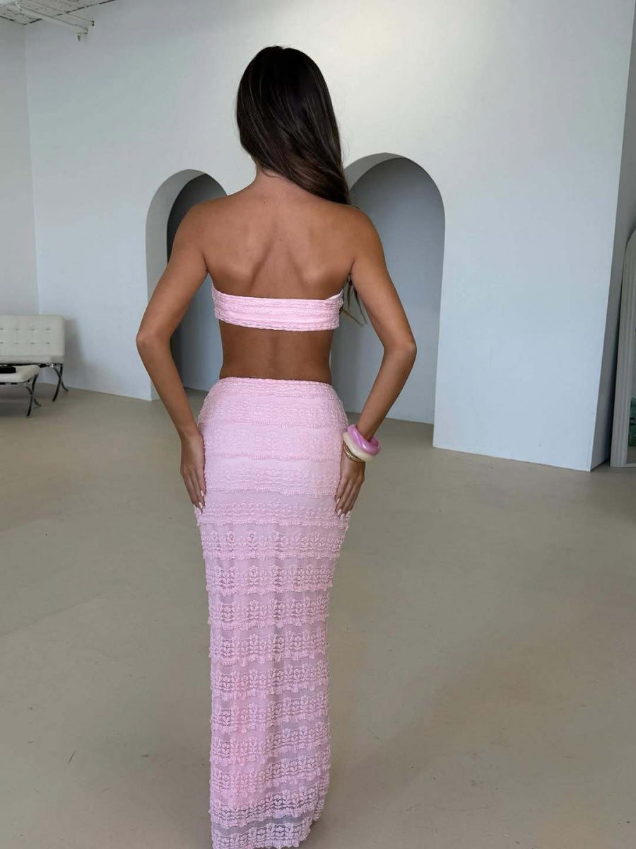 Lace Jacquard Two-piece Swimsuit Set For Vacation And Beach Leisure