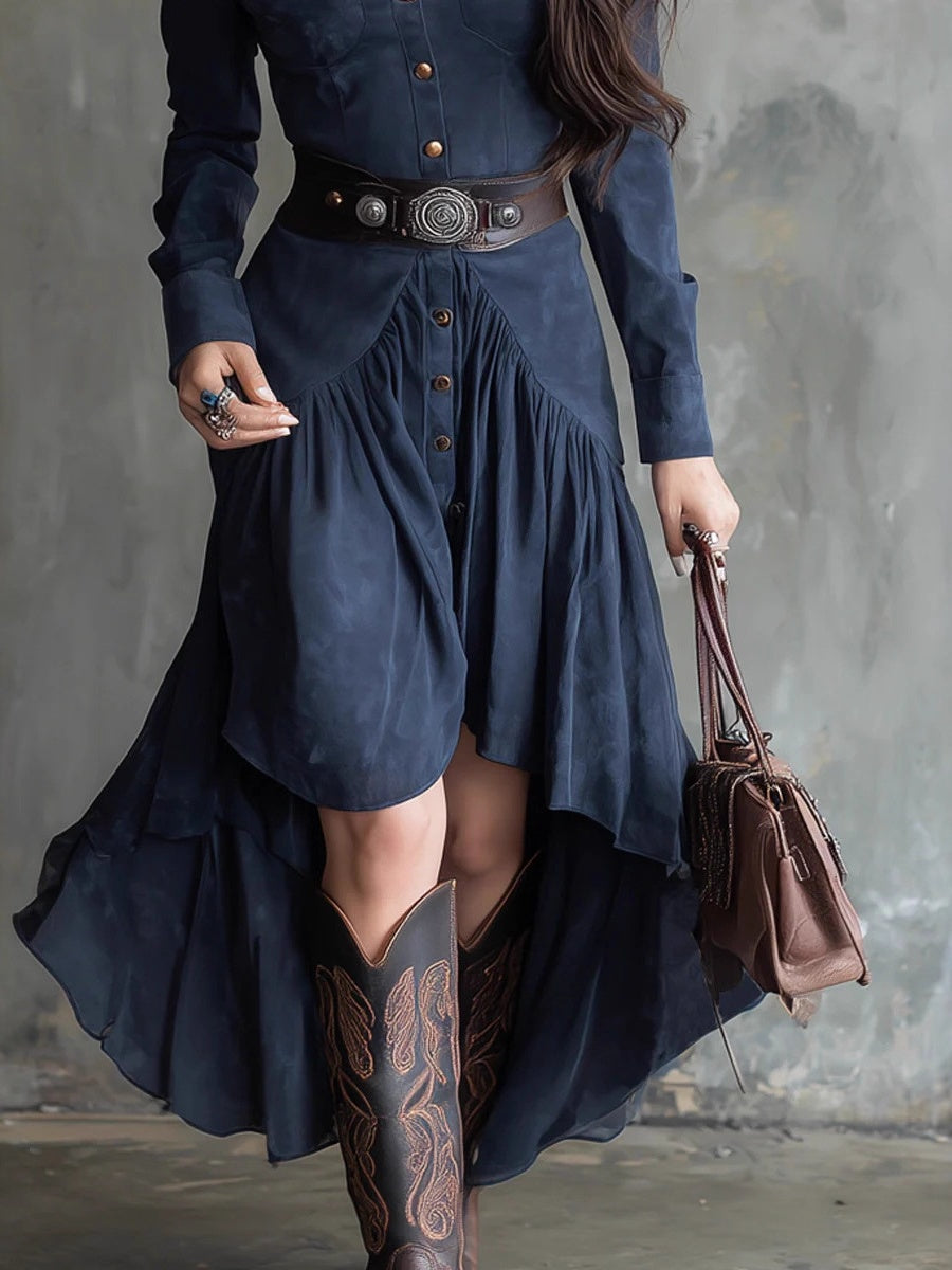 Suede High-waisted Maxi Dress With A Belt