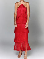 Halter Tassel Backless Cross Maxi Dresses