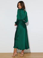 Satin Long Sleeve Loose Turtleneck Midi Dresses