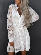 Lace Cutout Lace Up Long Sleeves Mini&Short Dresses