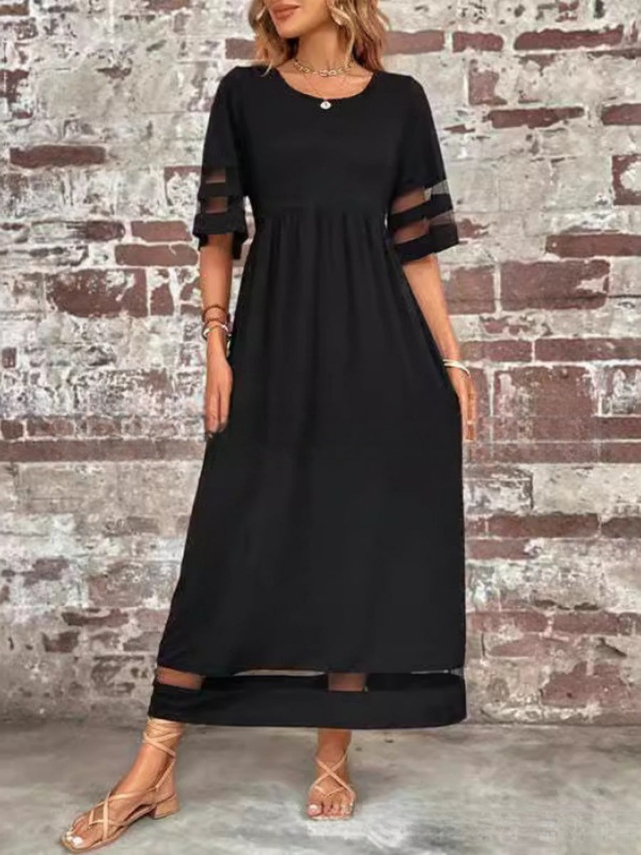 Half Sleeves Spliced Mesh Loose-fit Comfort Midi Dresses
