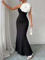 Flowers Color-blocked Waist-cinching And Hip-hugging Maxi Dresses