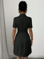 Double-breasted Lapel Short Sleeve Waist Short Suit Dress
