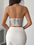 Flower Lace Herringbone Buckle Backless Tube Top Tank Tops
