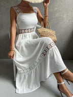 Lace Cutout Trim Sleeveless Patchwork Slim Fit Maxi Dresses