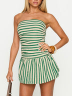 Stripes Backless Strapless Mini&Short Dresses
