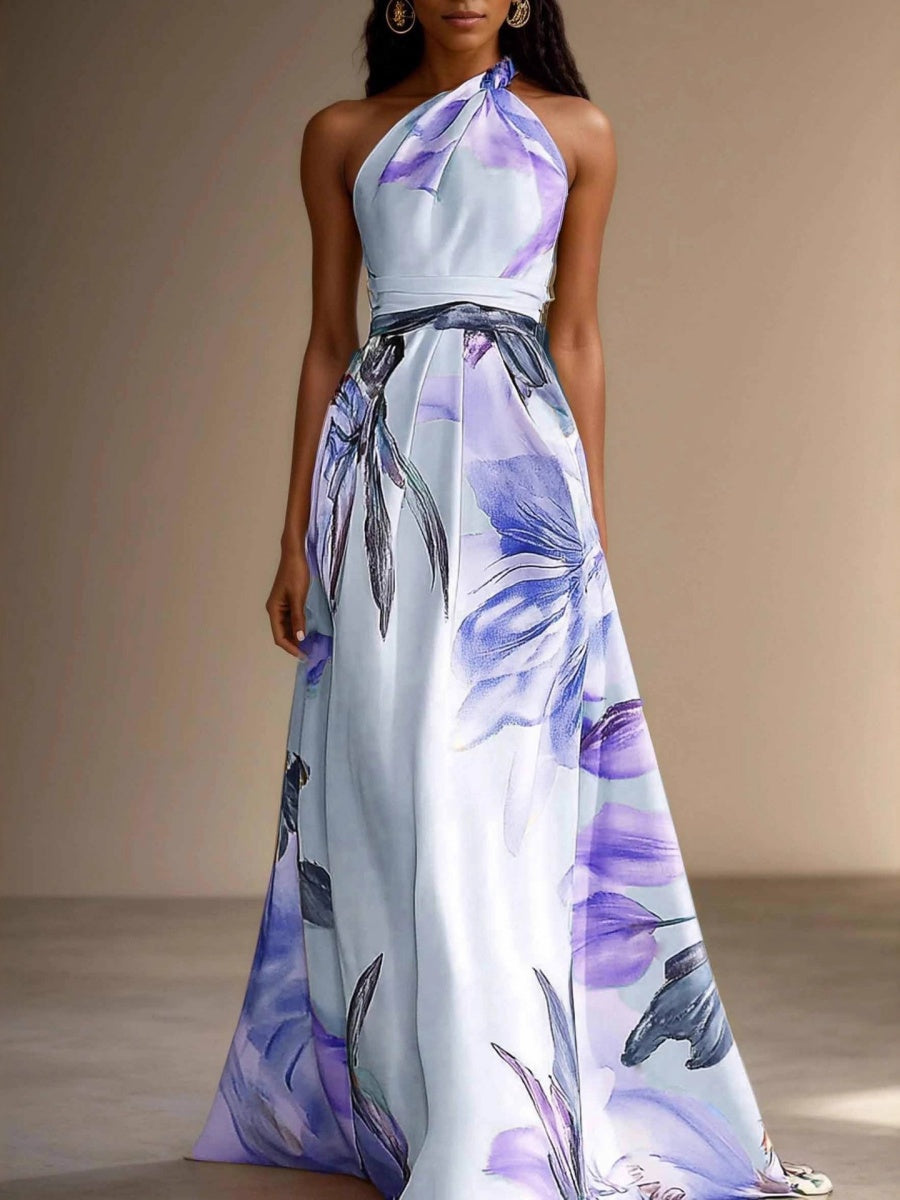 All-over Print Halter Waist Parties Vacation Maxi Dresses